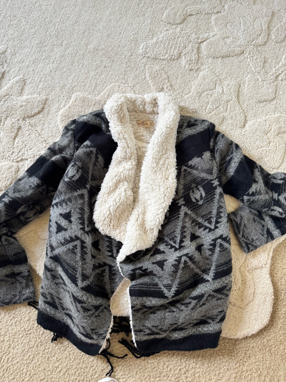 Hollister women’s Grey & Black Aztec Sherpa-Lined Women's Sweater